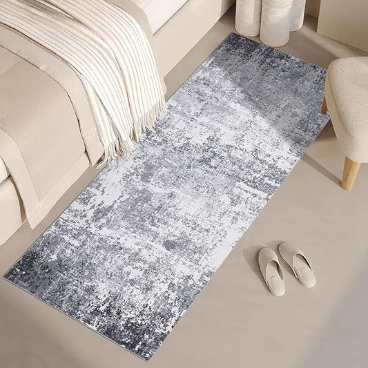 ROYHOME Modern Abstract Runner Rug 2x7 Washable Non Slip Stain Resistant Rug for Bedroom Living Room Non Shedding Low Pile Indoor Floor Cover,Light Grey