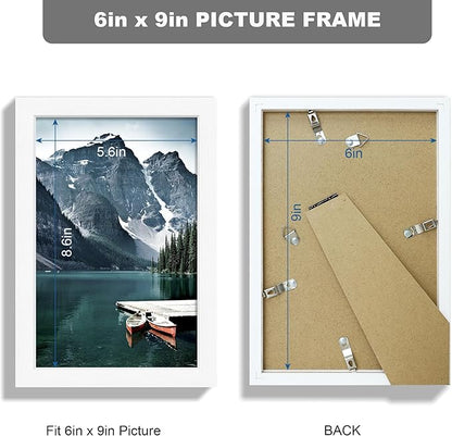 Hongkee 6x9 Picture Frame - Made of Real Glass and White Wooden Frame, 6 by 9 Photo for Wall or Tabletop Display, 3 Pack