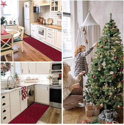 hicorfe Kitchen Runner Rugs and Mats Sets,2 Pieces Absorbent Non-Slip Kitchen Rug,Comfort Kitchen Mat for Floor,Washable for Kitchen,Hallway,Office,Sink,Laundry(20"x48"+20"x48",Red)