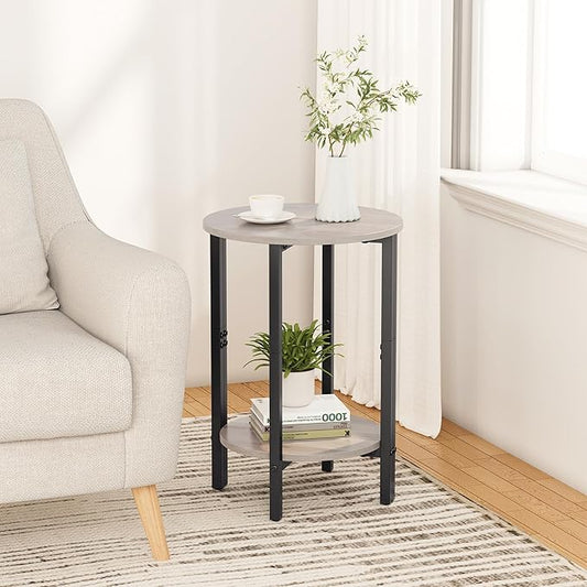 Vagusicc Side Tables Small End Tables, Set of 2 Half Round Side Table for Living Room, 2 Tier Couch Side Table, Small Round Coffee Table Accent Table, Thin Sofa Table Narrow Entryway Table, Grey