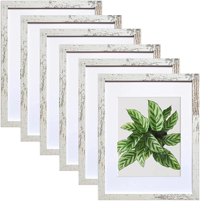 SESEAT 11x14 Picture Frame, Display Pictures 8x10 With mat or 11x14 Prints Without Mat, Wall Mounting, Distressed White, 6PCS