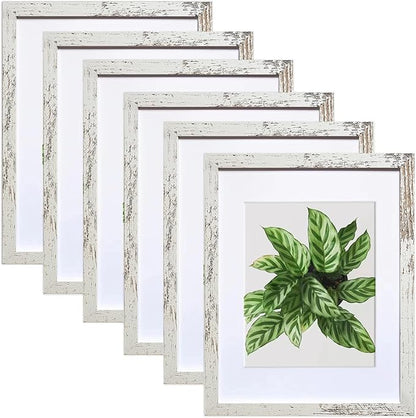 SESEAT 11x14 Picture Frame, Display Pictures 8x10 With mat or 11x14 Prints Without Mat, Wall Mounting, Distressed White, 6PCS