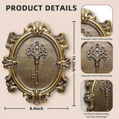 Vintage Key Wall Sculptures 2 Pack Antique Wall Decor Hallway Wall Art for Home Hand Painted Decoration with Embossed Key Design Vintage Decor for Living Room Bedroom Gallery Unique Gifts (Gold keys)