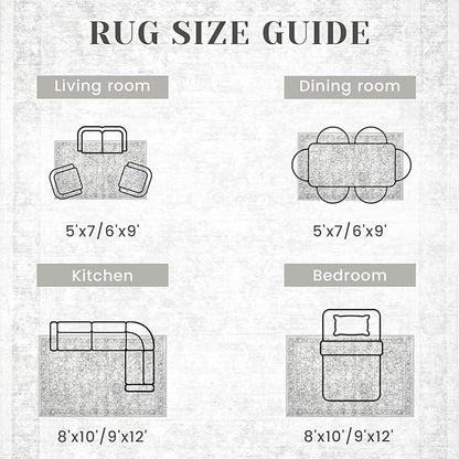 6x9 Area Rugs for Living Room: Washable Vintage Floral Rug Low Pile Non-Slip Boho Carpet for Bedroom Nursery Dining Room (Grey, 6'x9')
