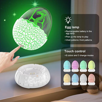 Dragon Egg Digital Clock Ok to Wake Up Alarm Clock with Portable Egg Night Light/Sleep Training Machine/Bluetooth Speaker, Illuminated Buttons Control Color Volume Brightness