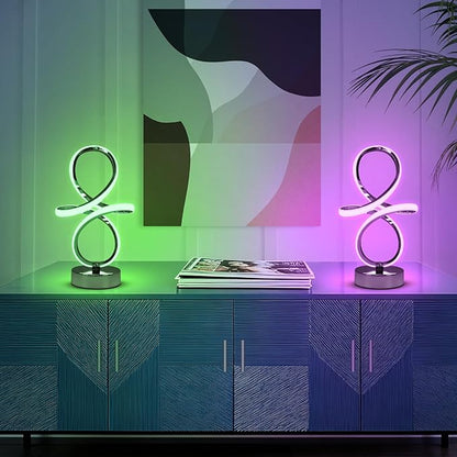 EIDISUNY Modern RGB Table Lamps, Multicolor Changing Spiral Bedside Lamp with Remote&APP, Cool Table Lamp, Dimmable LED Nightstand Lamp with Music Rhythm Modes for Bedroom, Living Room, Black(2 Pack)