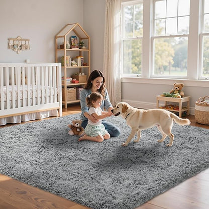 8x10 Area Rug for Living Room:Ultra Soft Fluffy Shag Light Grey Rugs,Large Fuzzy Plush Indoor Non Slip Carpet Washable Rug for Bedroom Kids Nursery Office Dorm Modern Decor(Light Grey 8'x10')