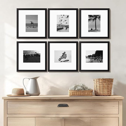 eletecpro 12x12 Picture Frames Set of 9 with 12x12 inches Mat, No Opening Free Size Mat for Multi-size Photos, Square Gallery Wall Decor, Black Collage Frame Set for Wall Hanging