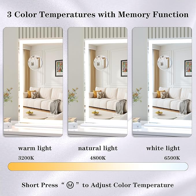 ANYHI Makeup Mirror with Lights, 24"x20.5" Lighted Vanity Mirror with 10X Magnifying, 3 Color Modes, Dimmable, Smart Touch Control, Memory Function, USB Charging Port, Tabletop/Wall Mount, White