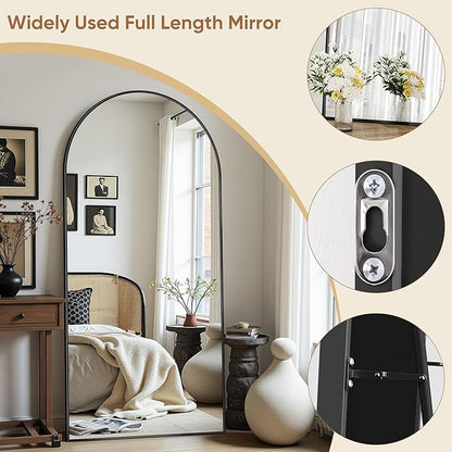 69"x28" Full Length Mirror, Arched Full Body Mirror, Standing Hanging or Leaning Floor Mirror for Bedroom and Living Room, Black