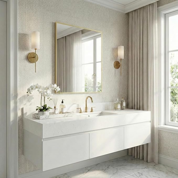 30" x 36" Gold Wall Mirror for Bathroom, 36" x 30" Metal Framed Accent Decor, Mid-Century Modern Mirror for Vanity & Bedroom