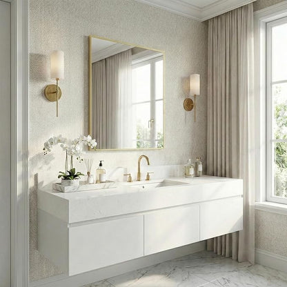 30" x 36" Gold Wall Mirror for Bathroom, 36" x 30" Metal Framed Accent Decor, Mid-Century Modern Mirror for Vanity & Bedroom