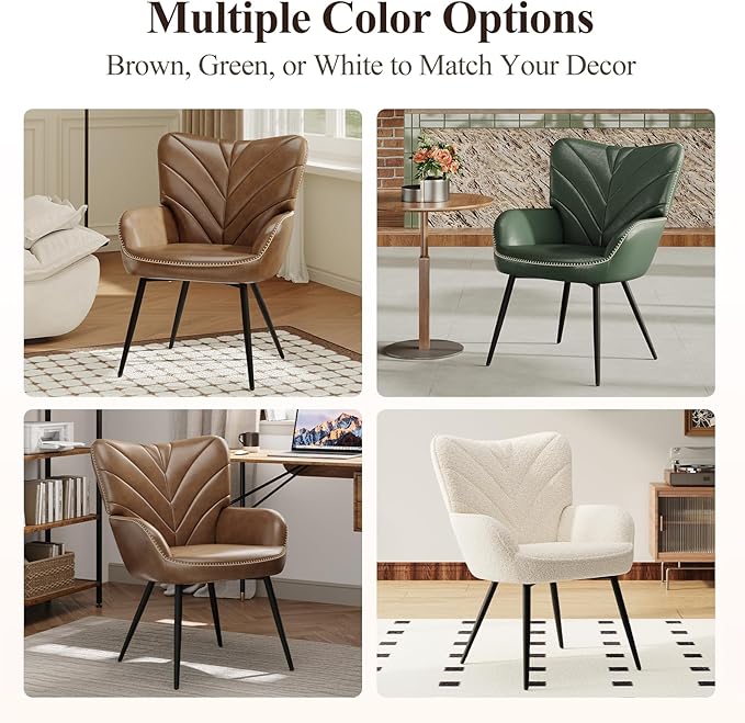 MALOL Modern Mid-Century Faux Leather Accent Chair, Upholstered Armchair with Curved Backrest, Sturdy Metal Base, Living Room, Bedroom & Reading Nook,Brown