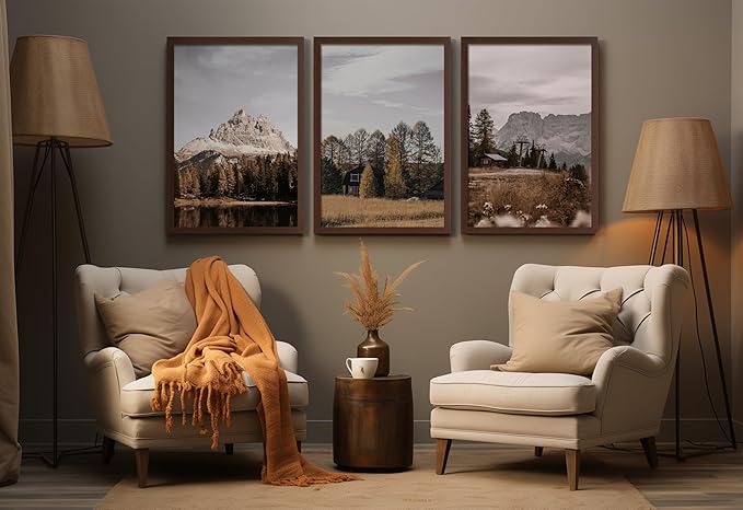 Momentworth 16x24 Frame Set of 3, Dark Brown Wood Grain 16x24 Poster Frame for Gallery Wall Mounting (3 Pack,Walnut)