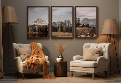 Momentworth 16x24 Frame Set of 3, Dark Brown Wood Grain 16x24 Poster Frame for Gallery Wall Mounting (3 Pack,Walnut)