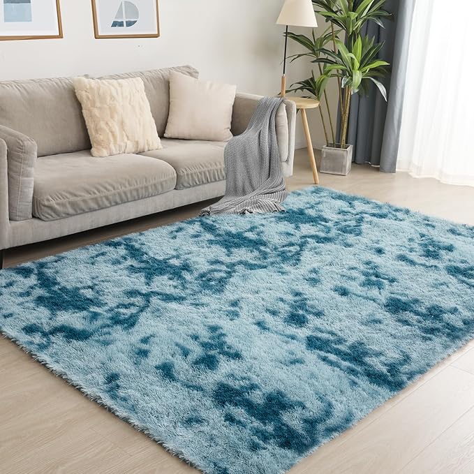 Puremy Luxury 3x5 Area Rug, Ultra Soft Rugs for Living Room, Plush Carpet Rugs for Bedroom, Non-Slip Indoor Rug for Nursery, Study Room, Playroom, Home Decor, Tie-Dyed Blue