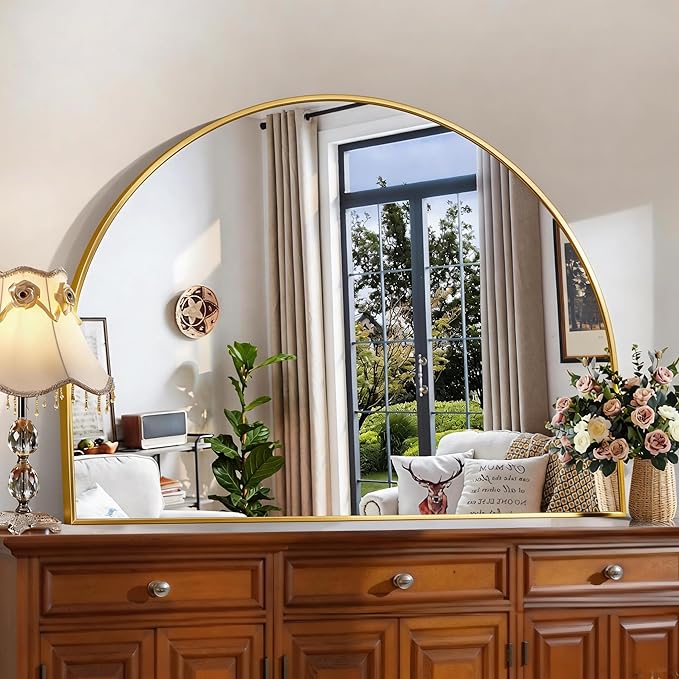 CIRCUMI Arched Wall Mirror, 48"x36" Gold Arched Mirror with Tempered Glass, Metal Frame, Large Size for Entryway Table, Mantel,Living Room,Over Sink,Arch Mirror for Decor,Shatterproof&Crystal-Clear