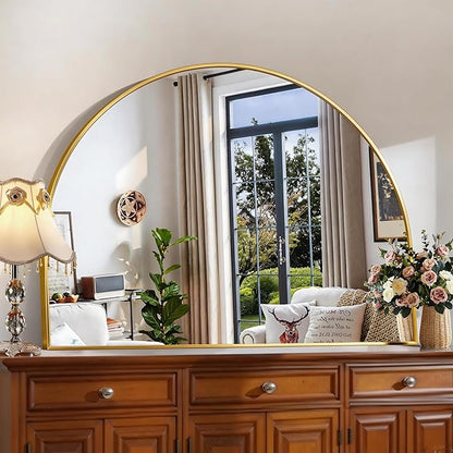 CIRCUMI Arched Wall Mirror, 48"x36" Gold Arched Mirror with Tempered Glass, Metal Frame, Large Size for Entryway Table, Mantel,Living Room,Over Sink,Arch Mirror for Decor,Shatterproof&Crystal-Clear