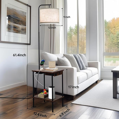 EOEYYOYB Floor Lamp with Table & Drawers, End Table Lamp with USB Charging Portt Power Outlet and Shelves, Side Table Reading Light with 3 Color Temperature Led Bulb Included for Living Room, Yellow
