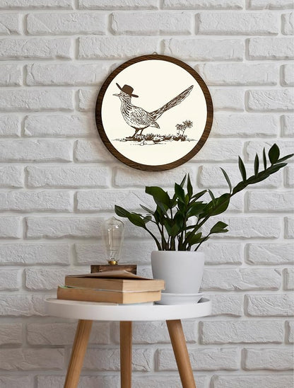 Xeqej Cowboy Roadrunner Hanging Wall Decor, Retro Cowboy Round Wooden Wall Art, Wild West Art, Trendy Western Boho Decorations for Apartment Home Dorm Living Room Bedroom Bathroom Kitchen Office, 07