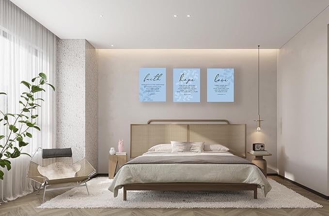 Faith, Hope & Love Bible Verse Inspirational Wall Art, Christian Canvas Wall Art, A Great Religious Decor Gift for Living Room & Bedroom, (8 X 10in X 3 pcs) Framed (Blue)