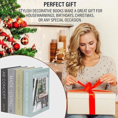 PROBENEX Olive Large | 4 PCS Faux Decorative Books for Home Decor | Not Real Books (Cardboard Boxes) | Coffee Table, Shelf Styling & Modern Aesthetic Accent Pieces for Living Room, Office