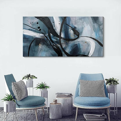 Abstract Canvas Wall Art Black And White Graffiti Lines Simple Art Modern Abstract Artwork Canvas Prints Canvas Picture Contemporary Wall Art Bedroom Living Room Office Decoration Framed 24x48 Inch