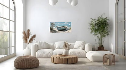 TutuBeer 1 Panel Coastal Bathroom Canvas Wall Art Nautical Boat on Beach Canvas Picture Ocean Seagull Seascape Prints for Wall Sea Bird Farmhouse Artwork for Bedroom Living Room Decor 8"x16"