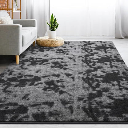 Gifeas Large Ultra Soft Modern Area Rugs for Living Room Bedroom, 5x8 Feet Tie-Dyed Dark Grey Thickened Memory Foam Indoor Carpets, Non-Slip Comfy Rug for Boys Girls Nursery Room Home Decor