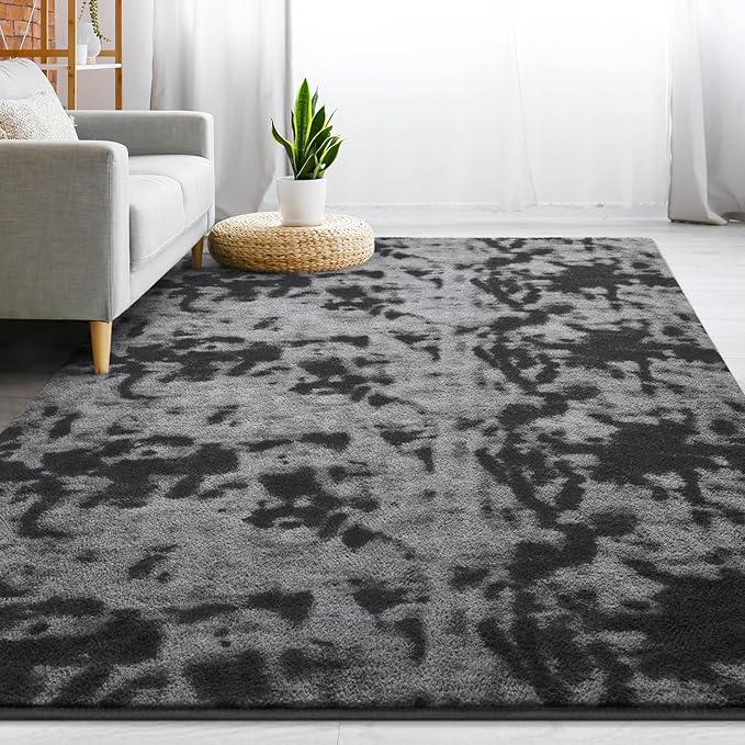 Gifeas Large Ultra Soft Modern Area Rugs for Living Room Bedroom, 6x9 Feet Tie-Dyed Dark Grey Thickened Memory Foam Indoor Carpets, Non-Slip Comfy Rug for Boys Girls Nursery Room Home Decor