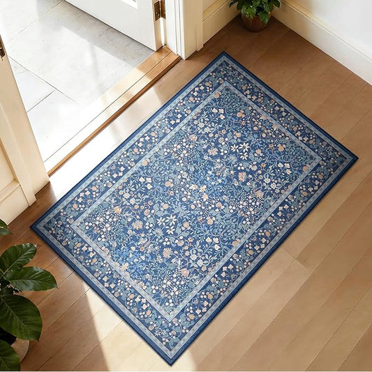 AMADA HOMEFURNISHING Entryway Rugs 2x3 Small Rug, Floral Washable Area Rug Door Mat with Non-Slip Backing, Soft Low Pile and Durable Edge Binding Throw Rug, for Entryway, Kitchen, Bathroom