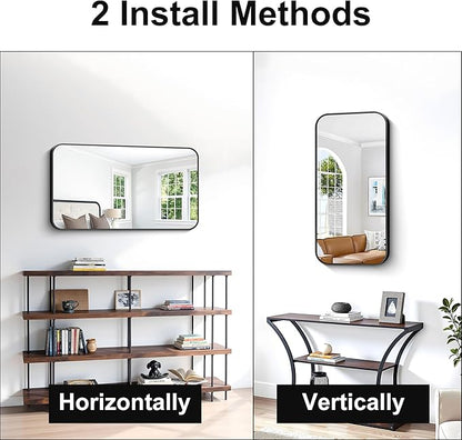 BONEWEI 20x36 inch Bathroom Mirror 2-Pack,Black Rectangle Mirror,Wall Mounted Bathroom Frame Vanity Mirror with Round Corner for Bedroom Living Room, Entryway Hangs Horizontal or Vertical