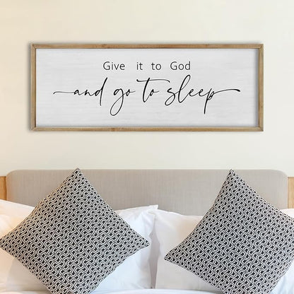 FZMHASLWW Give It To God And Go To Sleep Sign Above Bed Wall Decor 32"×12" Master Bedroom Over Bed Rustic Bible Verse Christian God Holy Catholic Farmhouse Horizontal Wall Art (Wood)