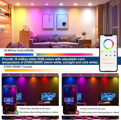 SikSog Black Smart Recessed Lighting 4 Inch RGBCW Color Changing 12W LED Downlight with Junction Box,1080 Lumen Recessed Ceiling Light Compatible with Alexa,Dimmable by Bluetooth Control -1Pack