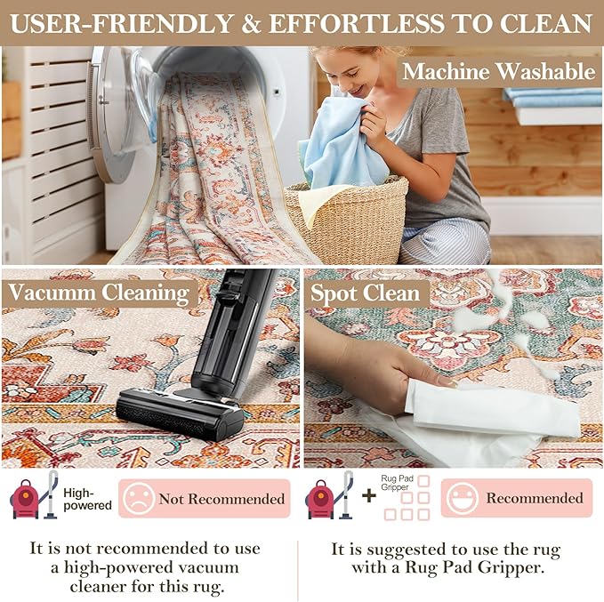 CAPALOCA Machine Washable Rugs Nursery Rug 9x12 Area Rugs Girl Non Slip Low Pile Water Repellent Soft Print Pattern for Bedroom Indoor Decor Kids Playroom OrangeRed