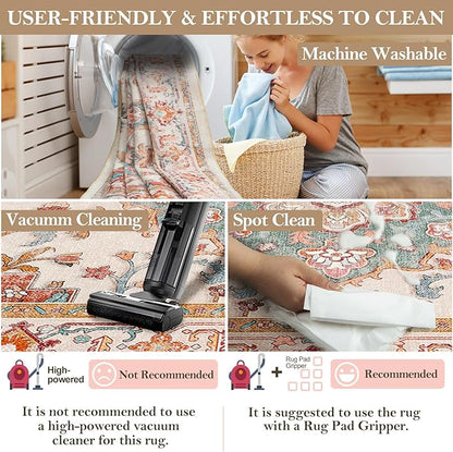 CAPALOCA Machine Washable Rugs Nursery Rug 9x12 Area Rugs Girl Non Slip Low Pile Water Repellent Soft Print Pattern for Bedroom Indoor Decor Kids Playroom OrangeRed