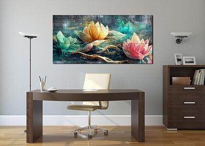 GUGIKA Floral Canvas Wall Art for Living Room Large Size, Bedroom Wall Decor Bed Above, Room Decor for Teen Girls, Flower Home Decorations Stretched and Framed Ready to Hang Painting Artwork 59"x29"