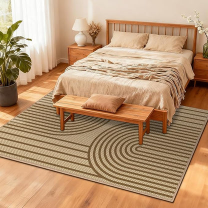 Easy Jute Rug for Living Room, 5' x 7' Area Rug, Brown Farmhouse Ultra-Thin Washable Non-Slip Outdoor Rug for Bedroom, Dining Room, Backyard, Home Decor
