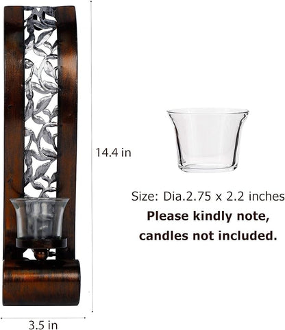 Shelving Solution Wall Sconce 14.4 x 3.5 Inch, with Tea Light Candle Holder Antique Bronze Style Metal Wall Art Decorations for Living Room, Bathroom, Dining Room and Office, Set of 2