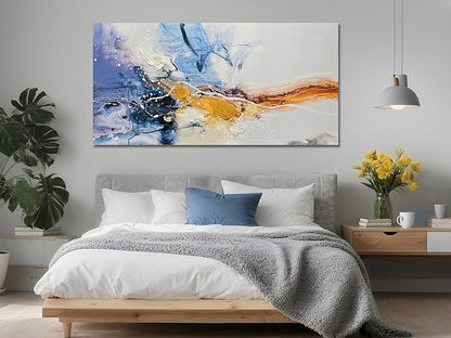Ardemy Large Abstract Wall Art 58"x29" - Textured Canvas Painting in Blue Purple & Gold, Modern Artwork for Living Room, Bedroom, Dining Room & Home Office Decor