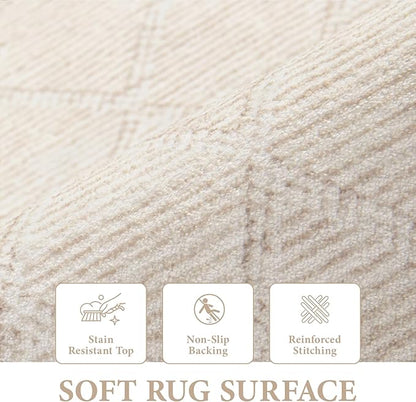 Area Rug for Living Room 6x9: Large Washable Boho Moroccan Rugs Geometric Neutral Rug, Non-Slip Foldable Morden Farmhouse Indoor Floor Carpet for Bedroom Dining Table Home(Modern Beige,6'x9')