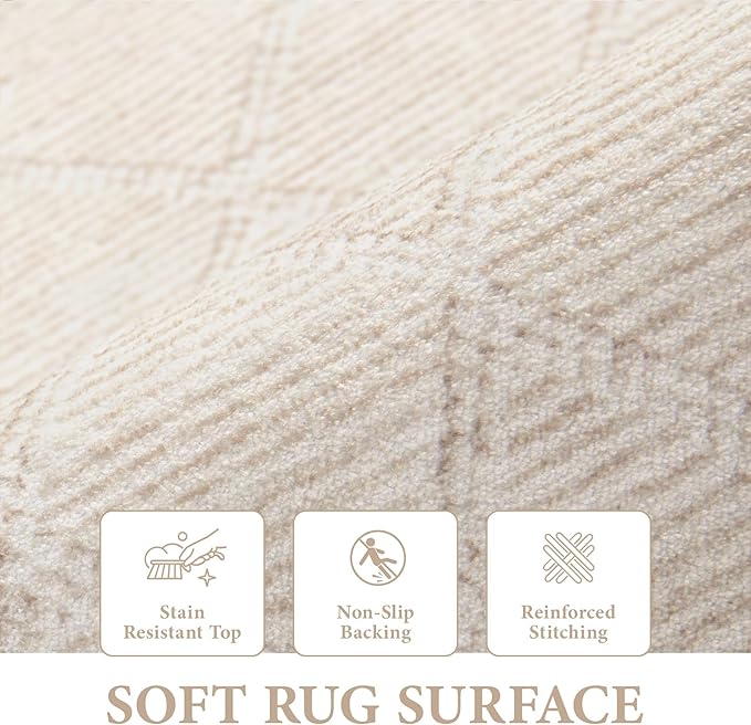 Runner Rug 2x6 Boho Geometric Area Rugs: Small Washable Kitchen Entryway Rug, Soft Non Slip Moroccan Long Hallway Rugs for Bedroom Bathroom Laundry Entryway Staircase Foyer(Modern Beige,2'x6')