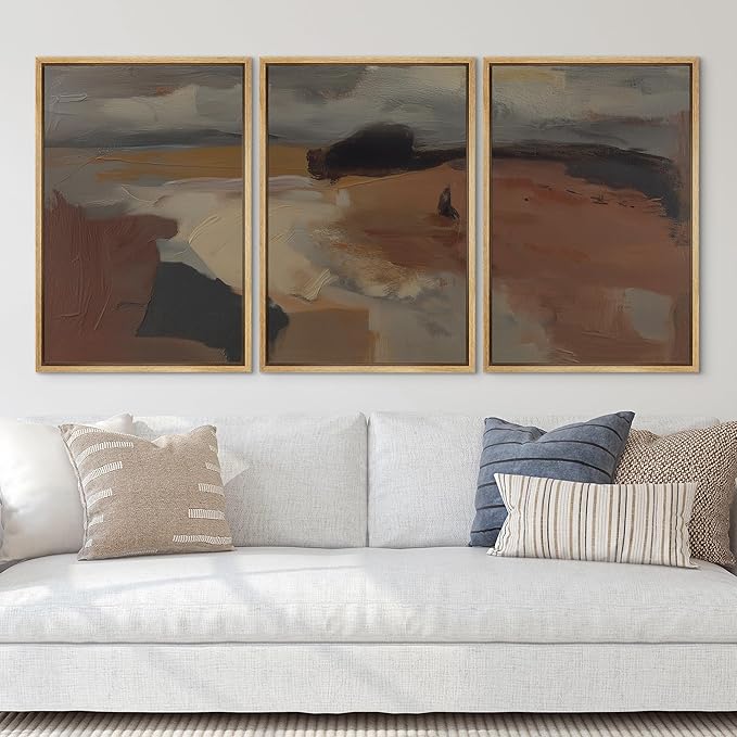 SIGNLEADER Framed Canvas Print Wall Art Set Desert Horizon Abstract Neutral Landscape Illustrations Minimal Decorative Bohemian for Living Room, Bedroom, Office - 16"x24"x3 Natural