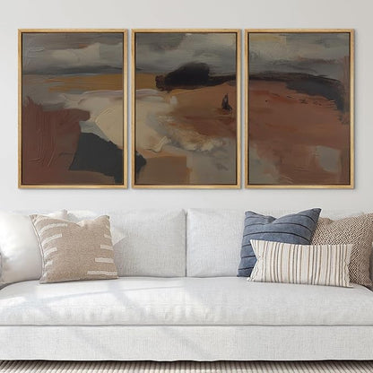 SIGNLEADER Framed Canvas Print Wall Art Set Desert Horizon Abstract Neutral Landscape Illustrations Minimal Decorative Bohemian for Living Room, Bedroom, Office - 16"x24"x3 Natural