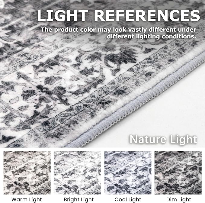 KOZYFLY Runners for Hallways 3x14 Ft Extra Long Washable Kitchen Thin Runner Rug Boho Runner Rug for Entryway Indoor Printed Faux Wool Stair Floor Carpet for Stair Kitchen Hall, Grey