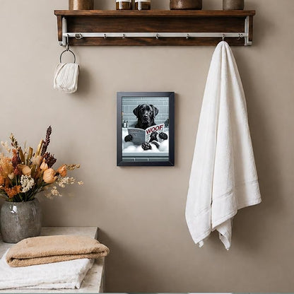 Framed Funny Dog Bathroom Canvas Wall Art, Black Labrador Reading Newspaper in Bathtub Poster Painting Print Picture, Humorous Animal Wall Decor for Modern Farmhouse Toilet Restroom Washroom 8x10 Inch