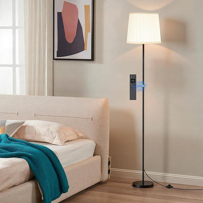 SIBRILLE Floor Lamp with Pleated Shade, 62" LED Dimmable Standing Lamp with Remote & Foot Switch, Color Options, 9W E26 Bulb Included, Modern Reading Light for Living Room Bedroom Office Corner, Black