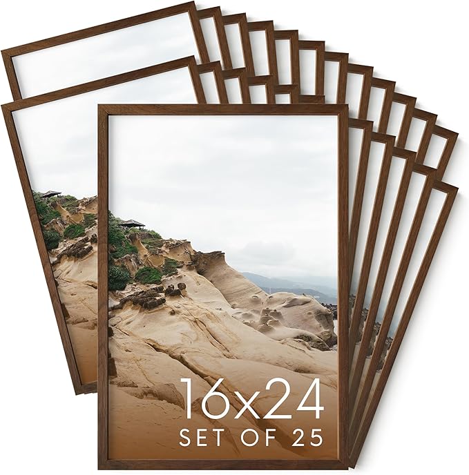 HAUS AND HUES 16x24 Walnut Oak Frame Set of 25 - Bulk Wooden Poster Holders, Rustic Gallery Pack