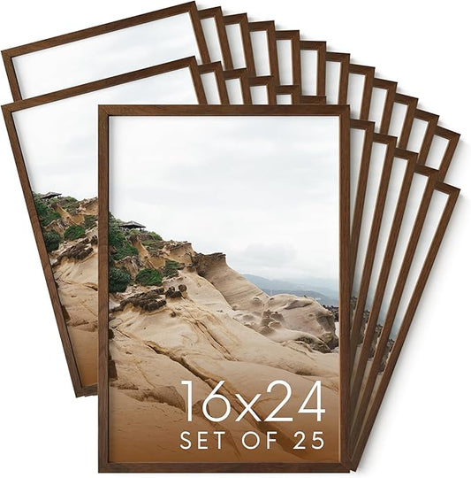 HAUS AND HUES 16x24 Walnut Oak Frame Set of 25 - Bulk Wooden Poster Holders, Rustic Gallery Pack