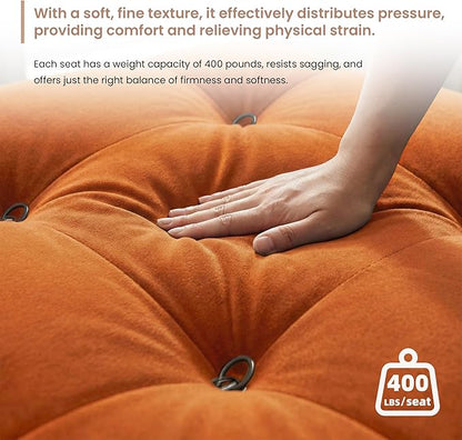 138'' Modular Sectional Couch, L-Shaped Velvet Sofa with Reversible Chaise Ottoman, Minimalist Bubble Couch, Modern Cloud Sectional Couches for Living Room, Apartment (4 Seats, 1 Ottoman, Orange)